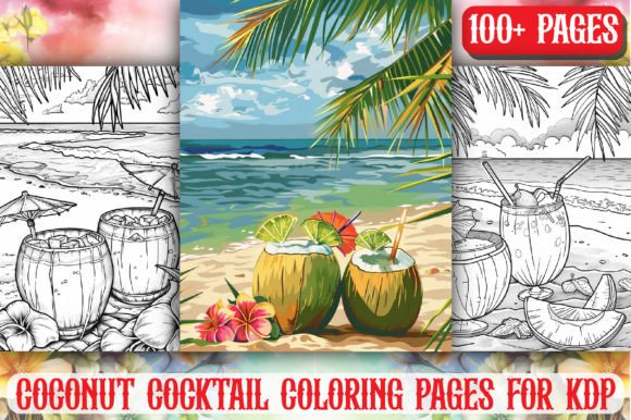 Download 100+ Coconut Cocktail Coloring Pages-KDP - Coconut cocktail Collection