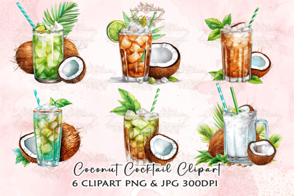 Download Coconut Cocktail  Watercolor Clipart - Coconut cocktail Collection