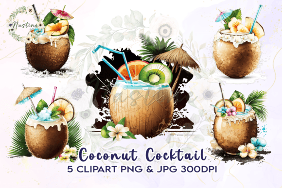 Download Coconut Cocktail Watercolor Clipart - Coconut cocktail Collection